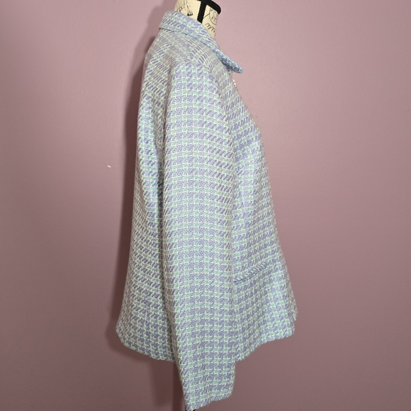 Sag Harbor Blue and White Herringbone Tweed Full Zip Blazer 10 Career - Picture 10 of 11